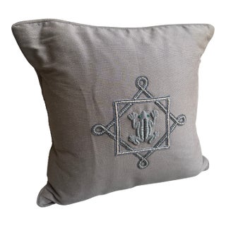 Vintage Embroidered Jean Francois Lesage Pillow With Frog, Paris For Sale