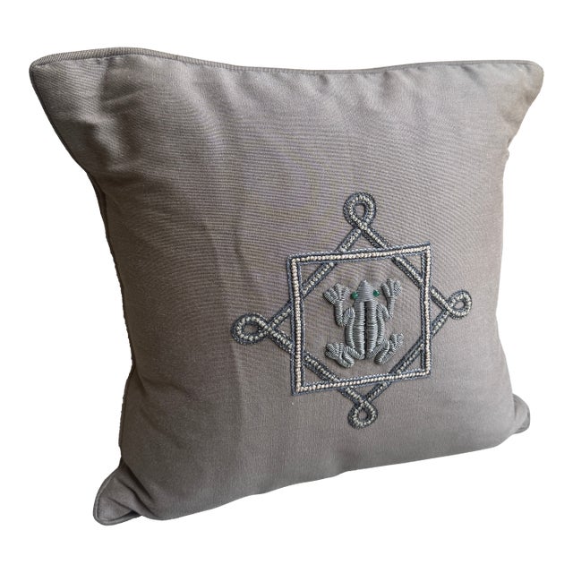 Vintage Embroidered Jean Francois Lesage Pillow With Frog, Paris For Sale