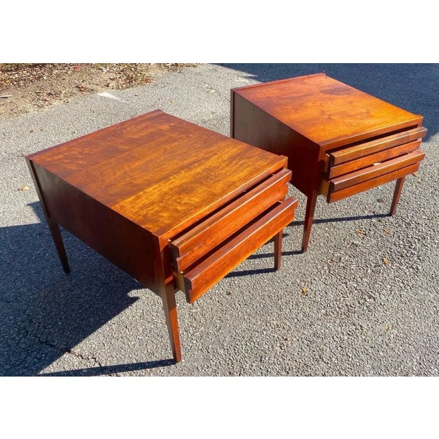 Lane Furniture Lane First Edition Walnut 2 Drawer End Tables/Nightstands - a Pair For Sale - Image 4 of 7