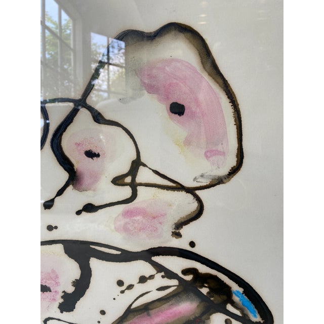 Metal 1971 Gerard Bouvier Framed Signed French Ink and Pastel Abstract Artwork For Sale - Image 7 of 10