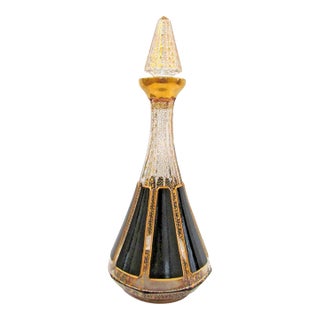 1950s Mid-Century Modern Moser Black Paneled and Gold Fleck Cut Crystal Wine Decanter Carafe For Sale