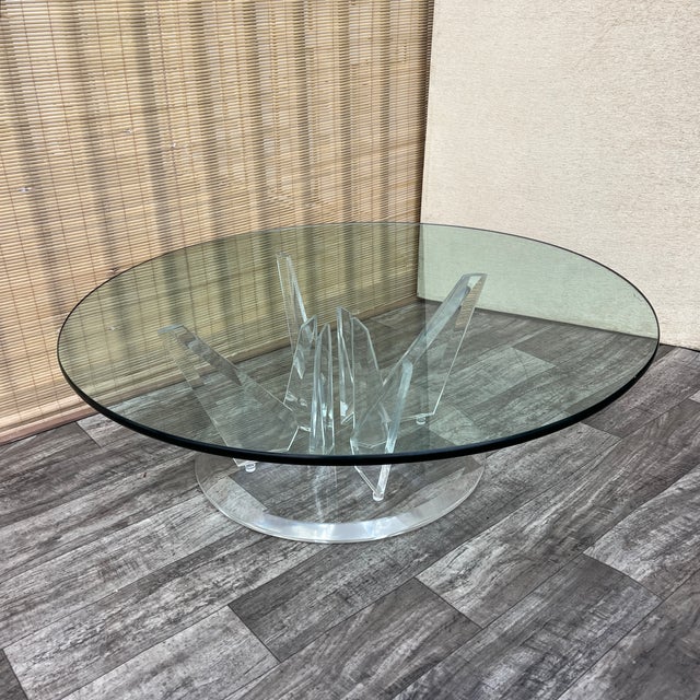 Vintage Hollywood Regency Stalagmitel Lucite Base with Glass Top Coffee Table in the Charles Hollis Jones' Style. Circa...