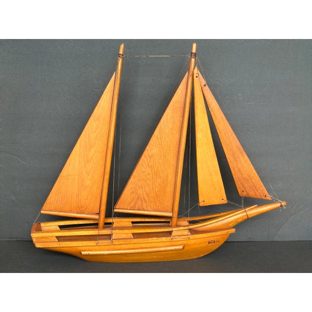 Wooden Nautical Sailboat Masted Ship Model For Sale - Image 11 of 12
