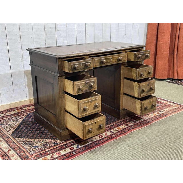 English Desk in Walnut with Oak and Leather Top For Sale - Image 10 of 18