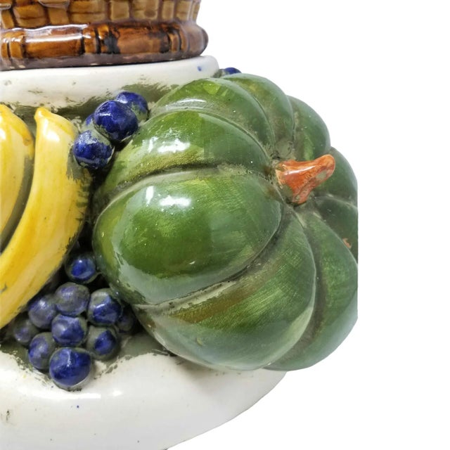 1970s Vintage Topiary Porcelain Fruit Plant Stand With Basket Weave Cache Pot For Sale - Image 5 of 12