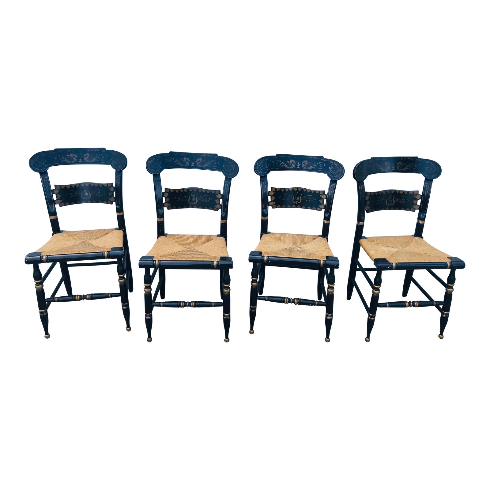 1960s Vintage Ethan Allen Dining Chairs Button Back Hitchcock- Set Of 4