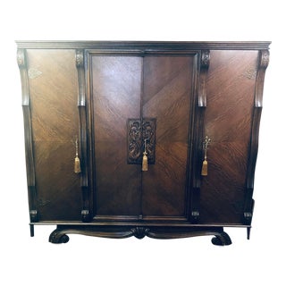 1920s Vintage Black Walnut Belgian Wardrobe For Sale