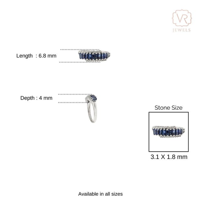 1920s Style 1.06 Ct Baguette Blue Sapphire & Diamond 14k Gold Band Ring Size 5 For Sale - Image 9 of 14