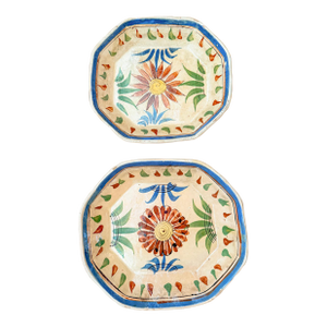 Vintage Cream Mexican Tlaquepaque Folk Art Pottery Nesting Bowls, Set of 2