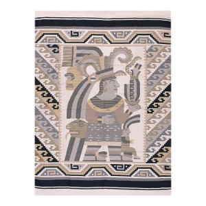 Special Light Gray Color With Unique Figural Design Vintage Mexican Zapotec Flat-Weave Rug