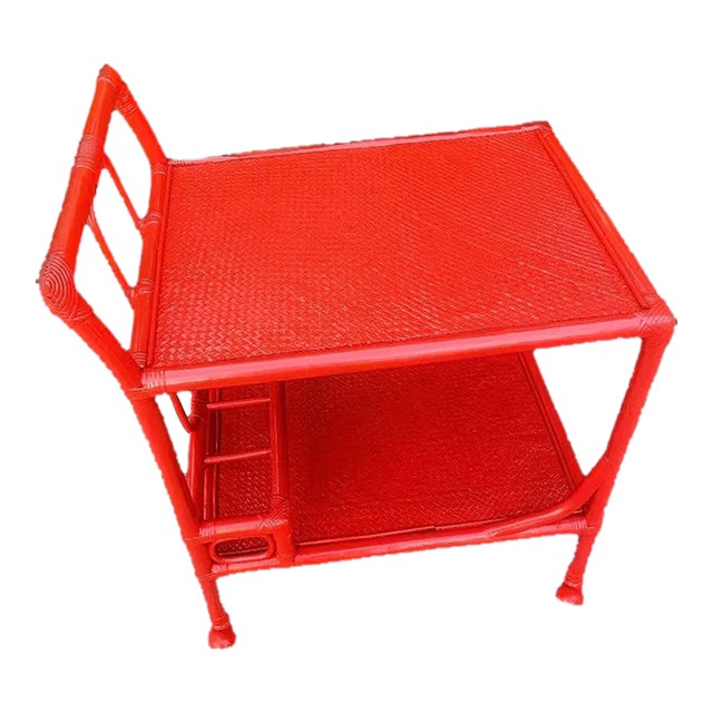 1980s South Beach Bamboo & Rattan Bar Cart For Sale