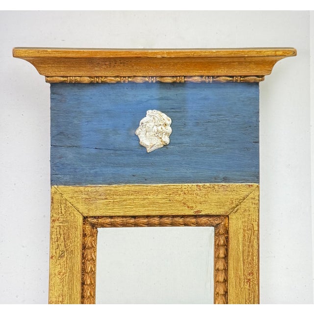 Vintage Blue and Gold Gustavian Twin Mirrors, Set of 2 For Sale - Image 4 of 7
