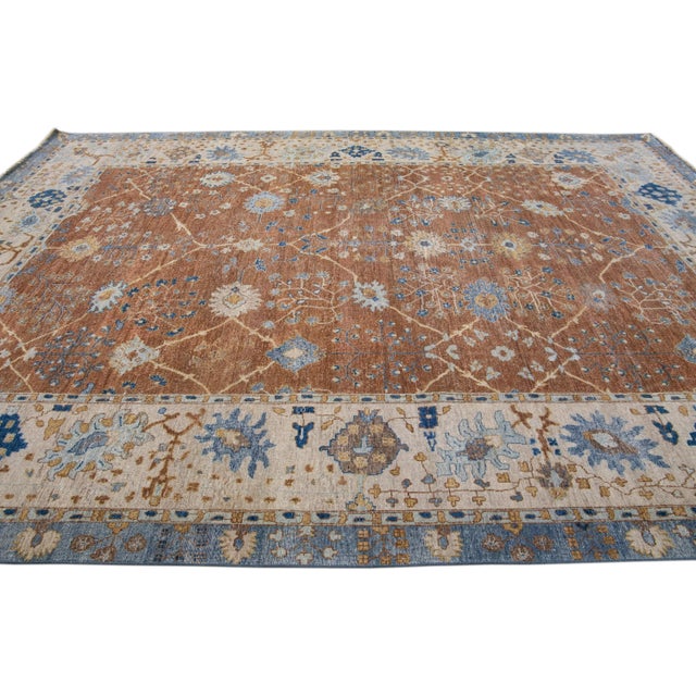 Apadana's Artisan Collection Handmade Floral Pattern Brown Wool Rug For Sale In New York - Image 6 of 11
