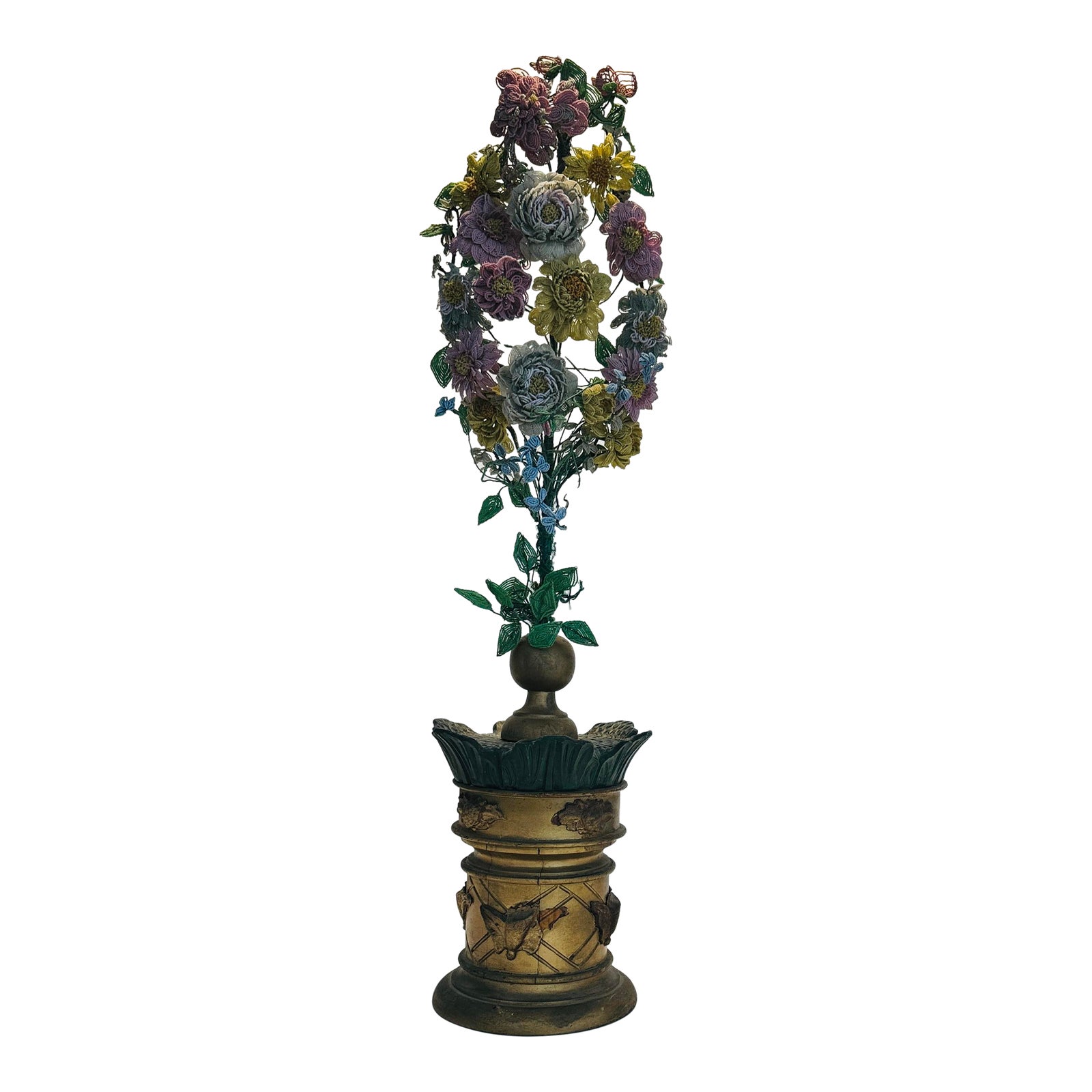French Hand Beaded Floral Topiary Late 19th C | Chairish