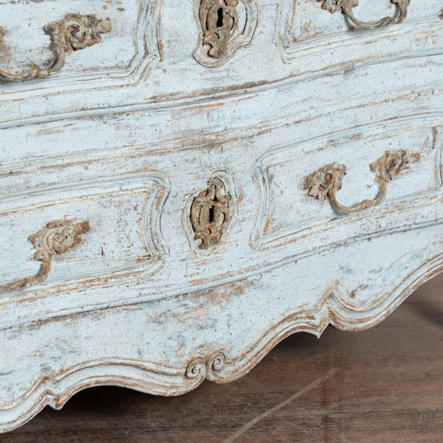 19th Century Swedish Rococo Three-Drawer Chest in Blue Painted Finish For Sale - Image 13 of 16