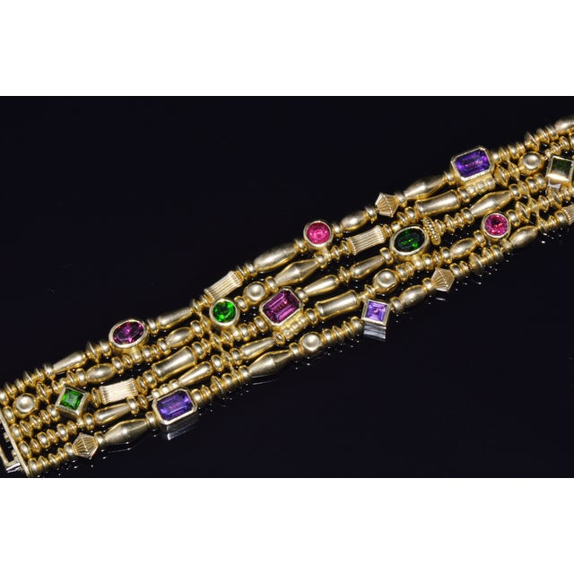 Designer Seidengang Natural Tourmaline Amethst Garnet 18k Solid Gold Multi-Strand Beaded Bracelet For Sale - Image 4 of 14