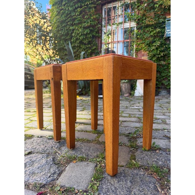 Danish Oak Stool with Red Seat For Sale - Image 6 of 11