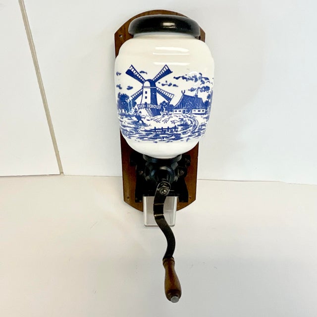1940s Vintage Boho Chic Gustavian Delft Coffee Grinder Kitchen Accessory, Wall Mounted. For Sale - Image 10 of 10