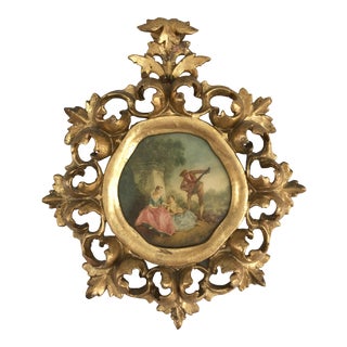 Antique Rococo Style Italian Gilt Framed Print For Sale