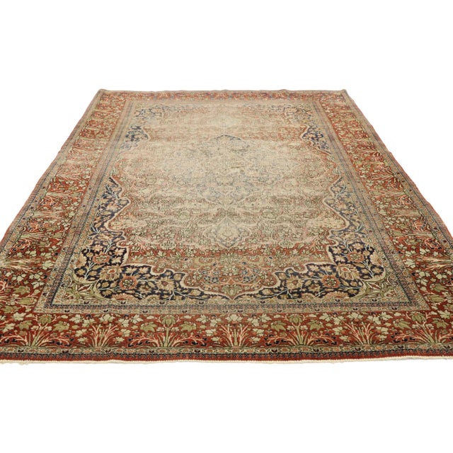 Rustic Late 19th Century Persian Mohtesham Kashan Rug, 04'05 X 06'10 For Sale - Image 3 of 9