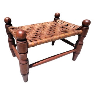 19th Century Hand Carved Walnut Stool With Wood Slats For Sale