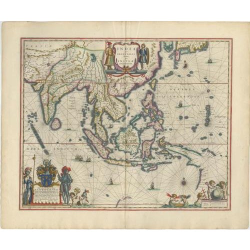 A rare and highly decorative pair of original 17th-century maps by Willem Blaeu, depicting Indonesia and the Moluccas—the...