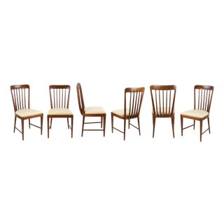 Vintage Italian Chairs in Mahogany Wood and Leather, 1950s, Set of 6 For Sale