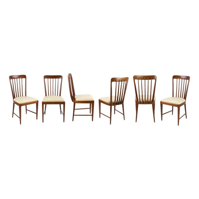 Vintage Italian Chairs in Mahogany Wood and Leather, 1950s, Set of 6 For Sale