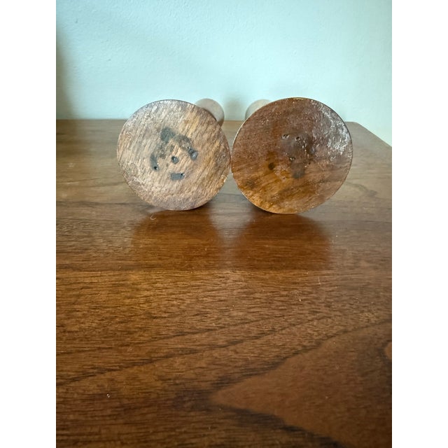 Mid-Century Modern Vintage Hand-Turned Wooden Candlesticks – Pair, Mid-Century Style For Sale - Image 3 of 4