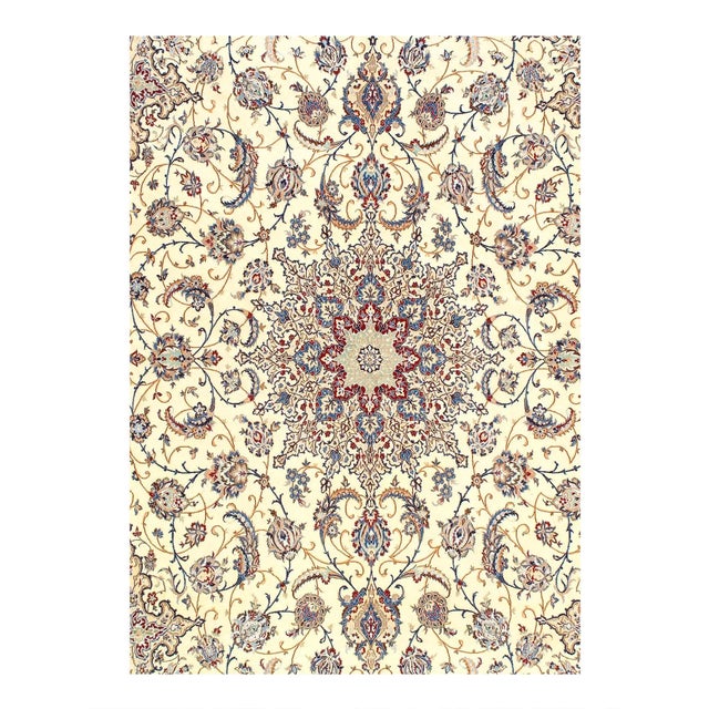 Beautiful hand knotted Nain rug made from wool and silk. Nain is a small village located in central Iran that has...