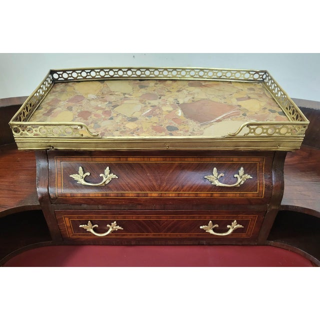 Antique French Louis XV Bronze Leather Slide & Marble Lady's Writing Desk For Sale - Image 13 of 18