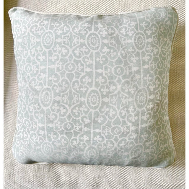 Beautiful custom made designer pillow covered in Raoul Patra Robin's Egg silk / hemp. Down filled 14" Square