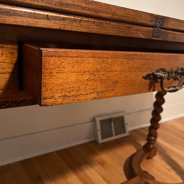 Vintage Expandable Barley Twist Dining Library Hunt Table With Drawer 64" Long For Sale - Image 9 of 12