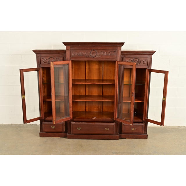 Late 19th Century R. J. Horner Style Antique Victorian Carved Walnut Triple Bookcase Cabinet, Circa 1880s For Sale - Image 5 of 12