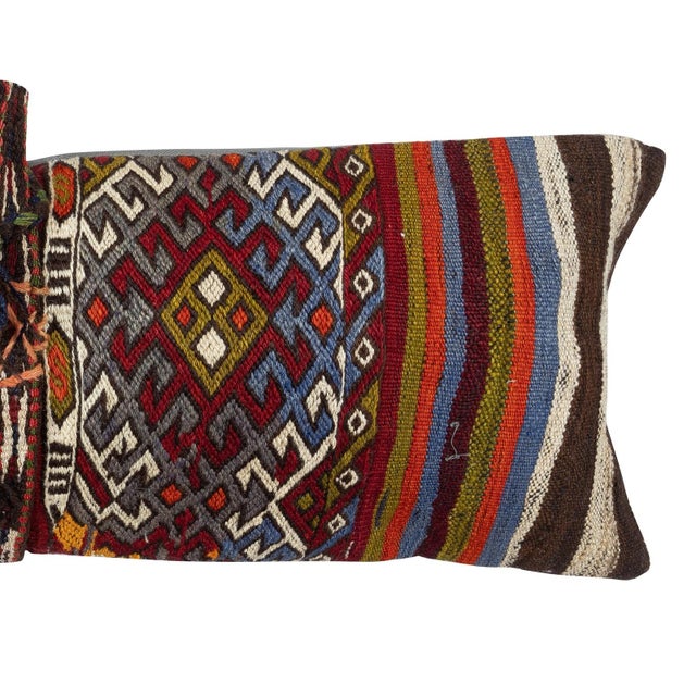 Traditional 12"x35" Hand-Woven Kilim Cushion Cover. Vintage Pillowcase. Lumbar Pillow Cover For Sale - Image 3 of 4