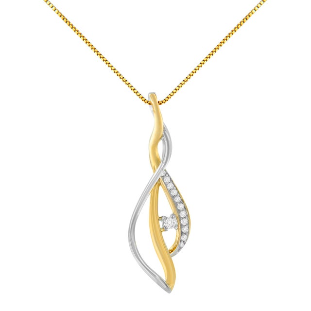 Espira 10K Two-Tone Gold Round Cut Diamond Cascade Pendant Necklace (1/10 cttw, J-K Color, I2-I3 Clarity) For Sale - Image 4 of 6