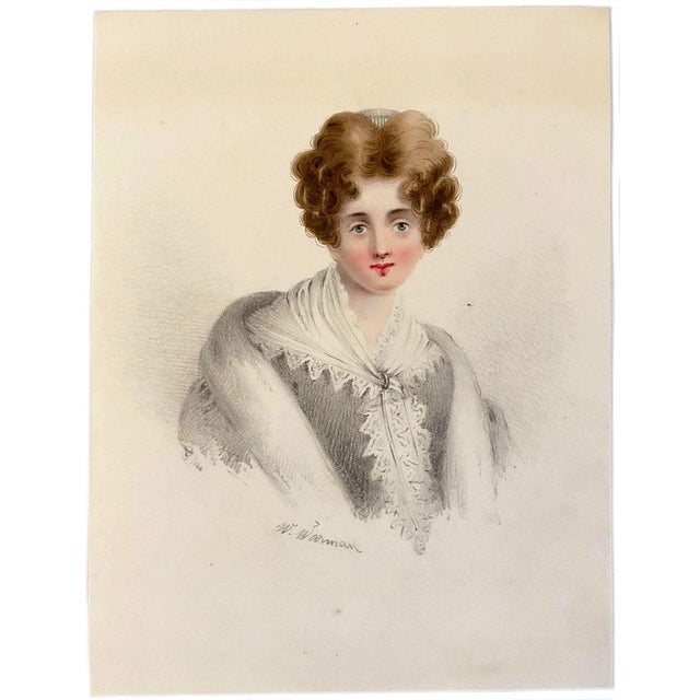An original mid-19th-century watercolour painting, William Warman, Portrait of a Woman in a Shawl.An exquisitely painted...
