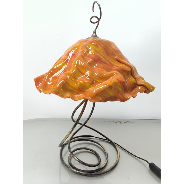 Metal Brass Lamp with Veined Murano Glass, 1960s For Sale - Image 7 of 17