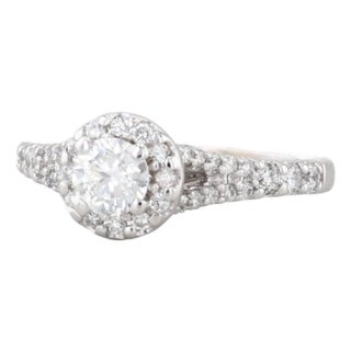 0.94ctw Round Diamond Halo Engagement Ring 14k White Gold Size 6.75 Gia Cathedral For Sale