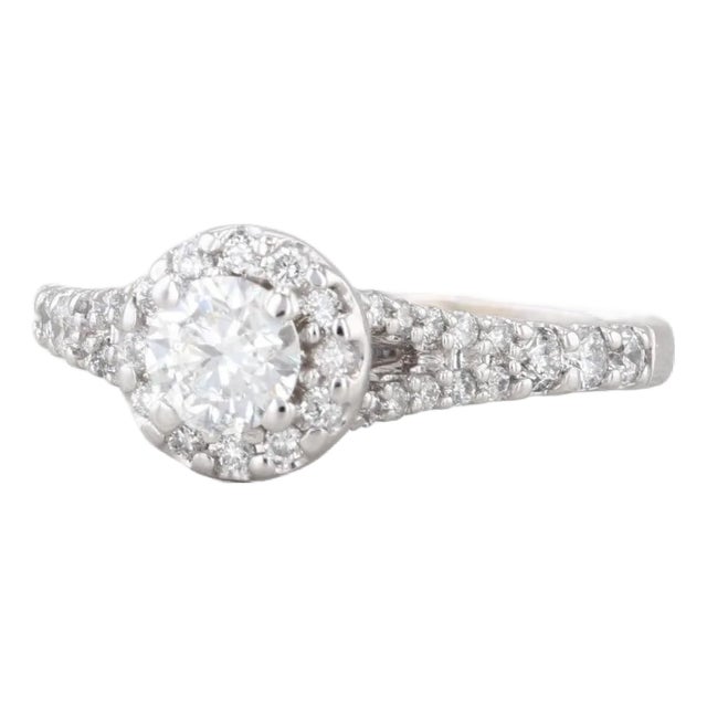 0.94ctw Round Diamond Halo Engagement Ring 14k White Gold Size 6.75 Gia Cathedral For Sale