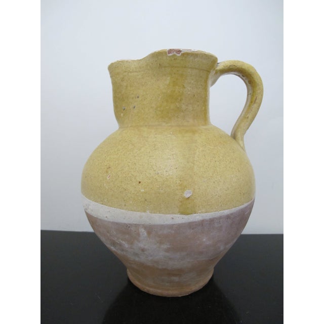 Antique 19thc French Glazed Yellow Confit Pottery Cruche Jug Pitcher 9 1/2" For Sale - Image 4 of 10