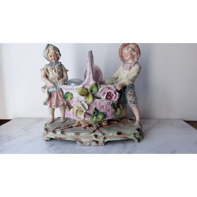 1950s Mid-Century Arnart "Harvest Time" Figural Porcelain Basket Planter Centerpiece by J. Morie For Sale In Greensboro - Image 6 of 17