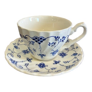Late 20th Century Myott Finlandia Blue & White Teacup and Saucer For Sale