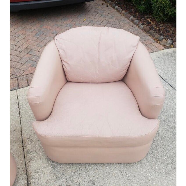 1990s Vintage Pink Leather Swivel Club Chairs A Pair Chairish