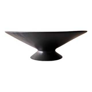 Large Handcrafted Ceramic Pedestal Bowl by NPage Studio X Lostine in Coal Black For Sale