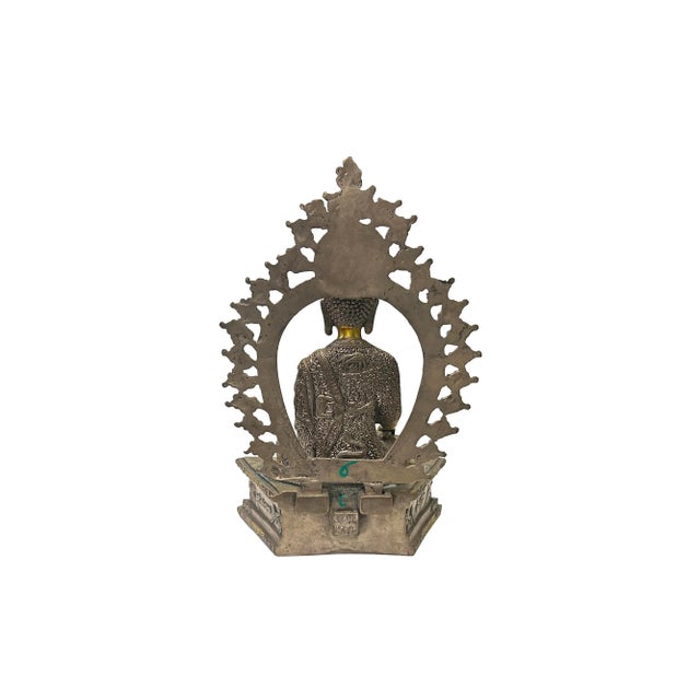 Vintage Pewter Copper Color Metal Sitting Amitabha Buddha Statue For Sale - Image 4 of 6