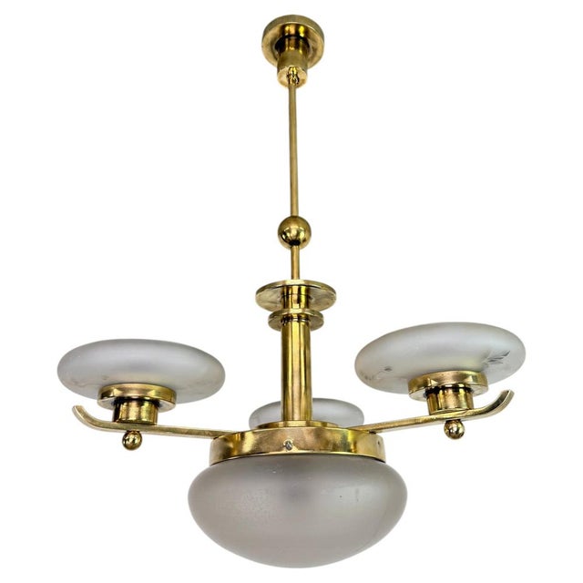 Art Deco Czech Polished Brass Chandelier, 1930s For Sale - Image 13 of 13