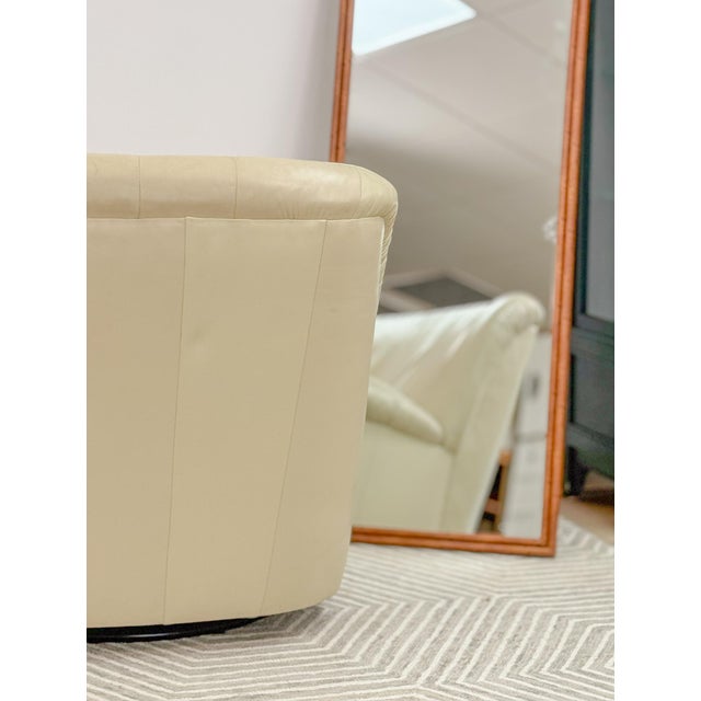 Vintage Cream Leather MCM Postmodern Swivel Glider Chair Pair 28" Wide For Sale - Image 14 of 15