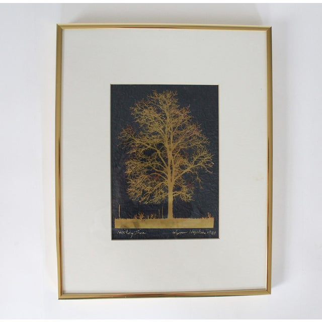 Set of three framed etched copper foliage art wall hangings by Wynn Hopkins of Illinois, WI. Signed and dated by artist....