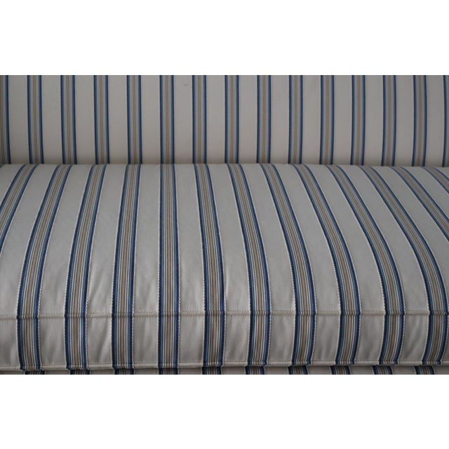 Ethan Allen Custom Camelback Sofa in Dimensional Woven Blue & Ivory Stripe For Sale - Image 15 of 18